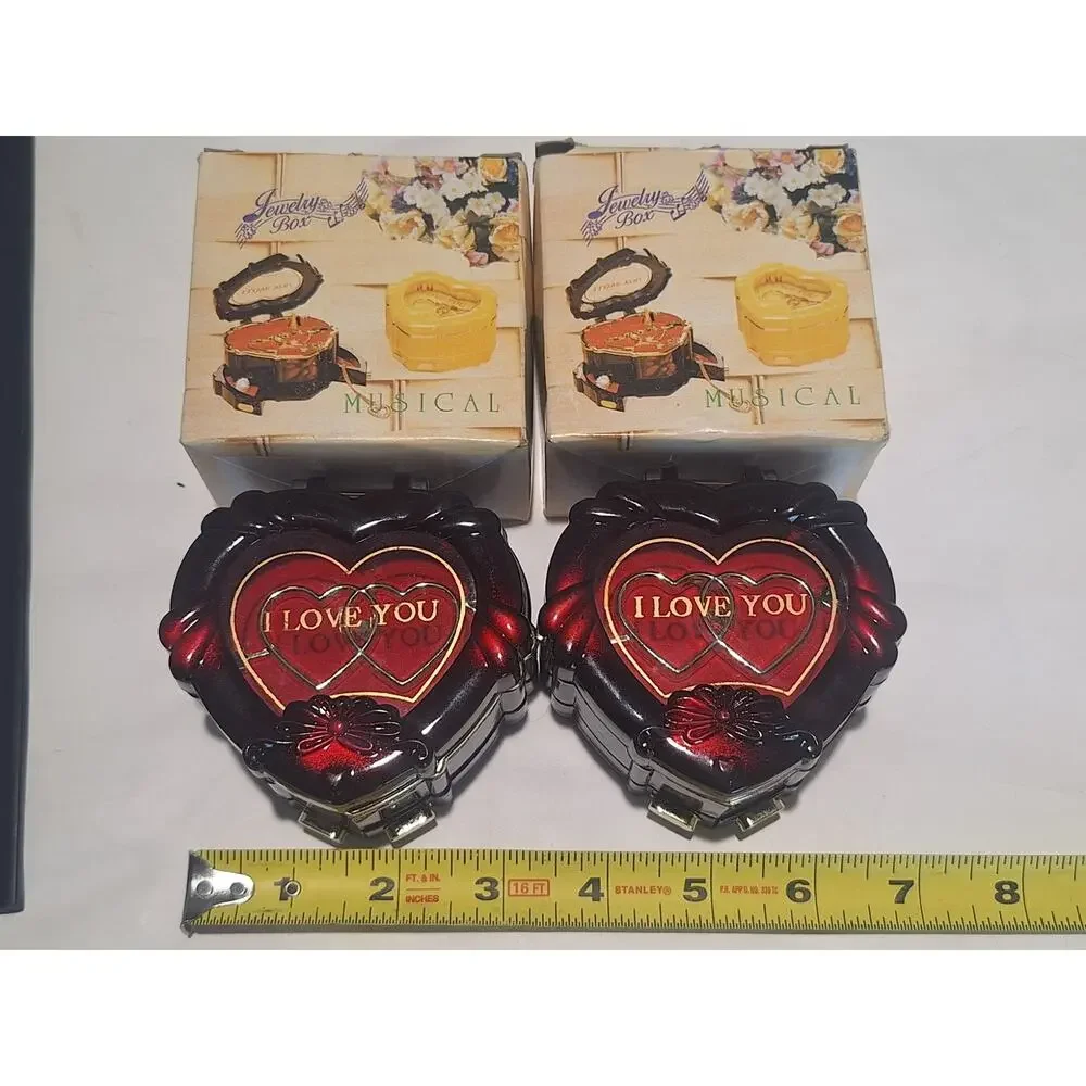 Lot of 2 Musical Heart Jewelry Boxes I Love You Ring Holder w/ Original Boxes